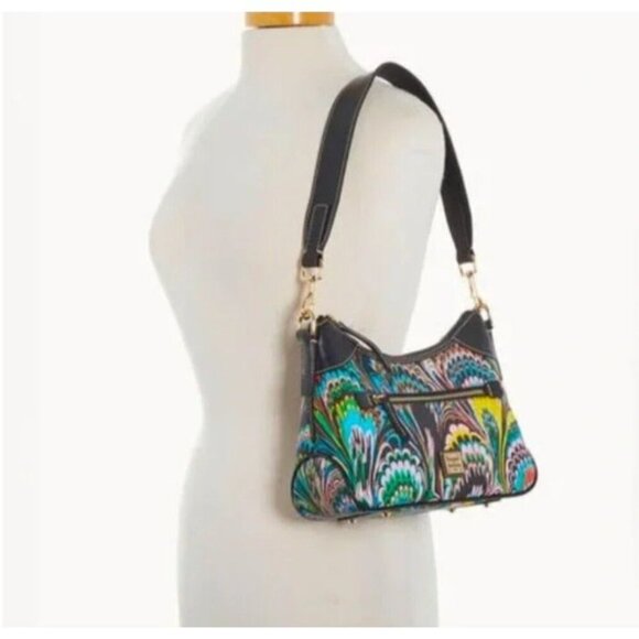 Dooney & Bourke Plumes Small Hobo Shoulder Bag Black Multi NWT Rare Coat Canvas - Picture 2 of 16